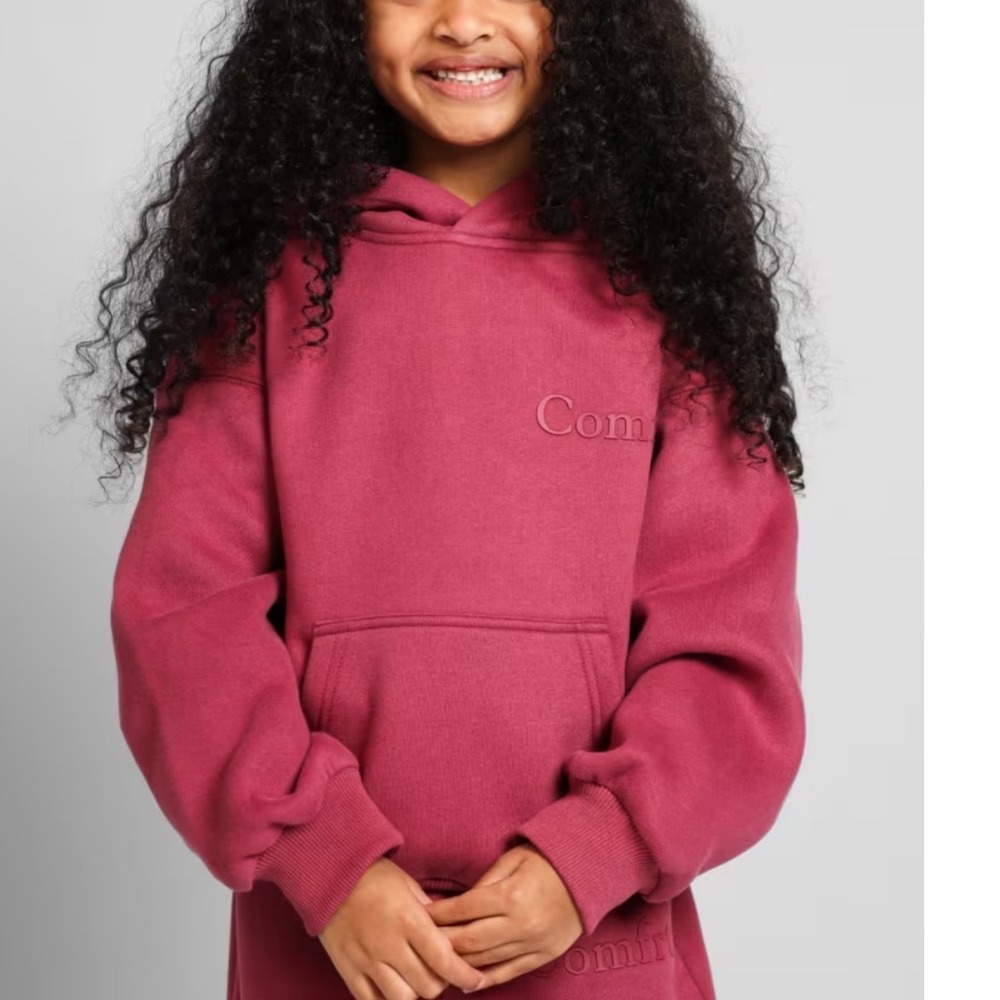 Comfrt Kids Maroon Fleece Logo Hoodie Sweatshirt Size M